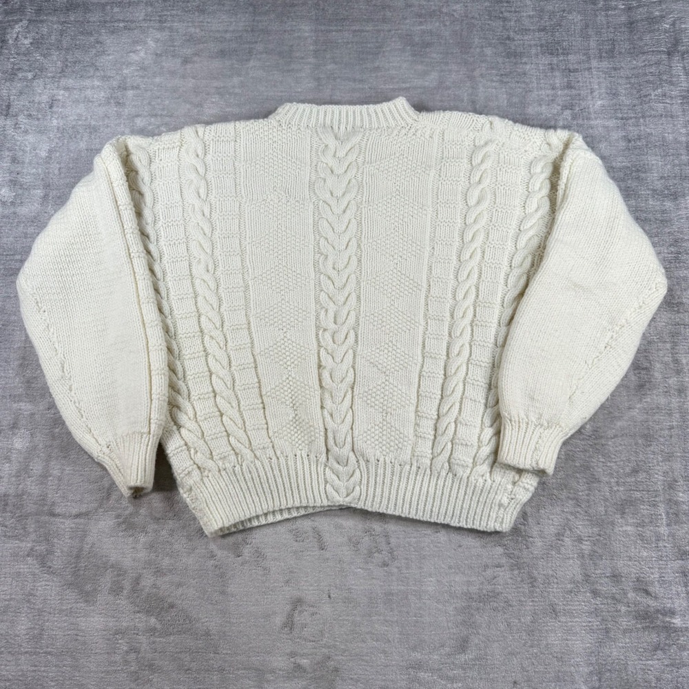 Vintage Cable Knit Sweater Womens XL Cream Chunky Aran Fisherman Pullover - Picture 3 of 7
